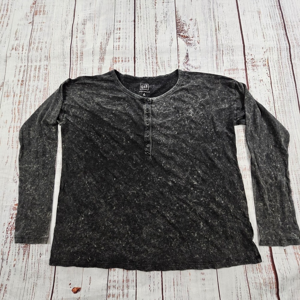 Gap Gray Long Sleeve‎ Boxy Cut Cotton Henley T-Shirt Women's S